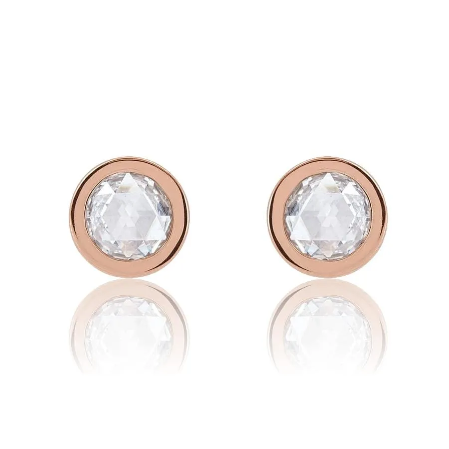 Round Rose Cut Moissanite Bezel Stud Earrings