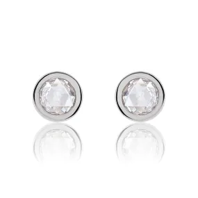 Round Rose Cut Moissanite Bezel Stud Earrings