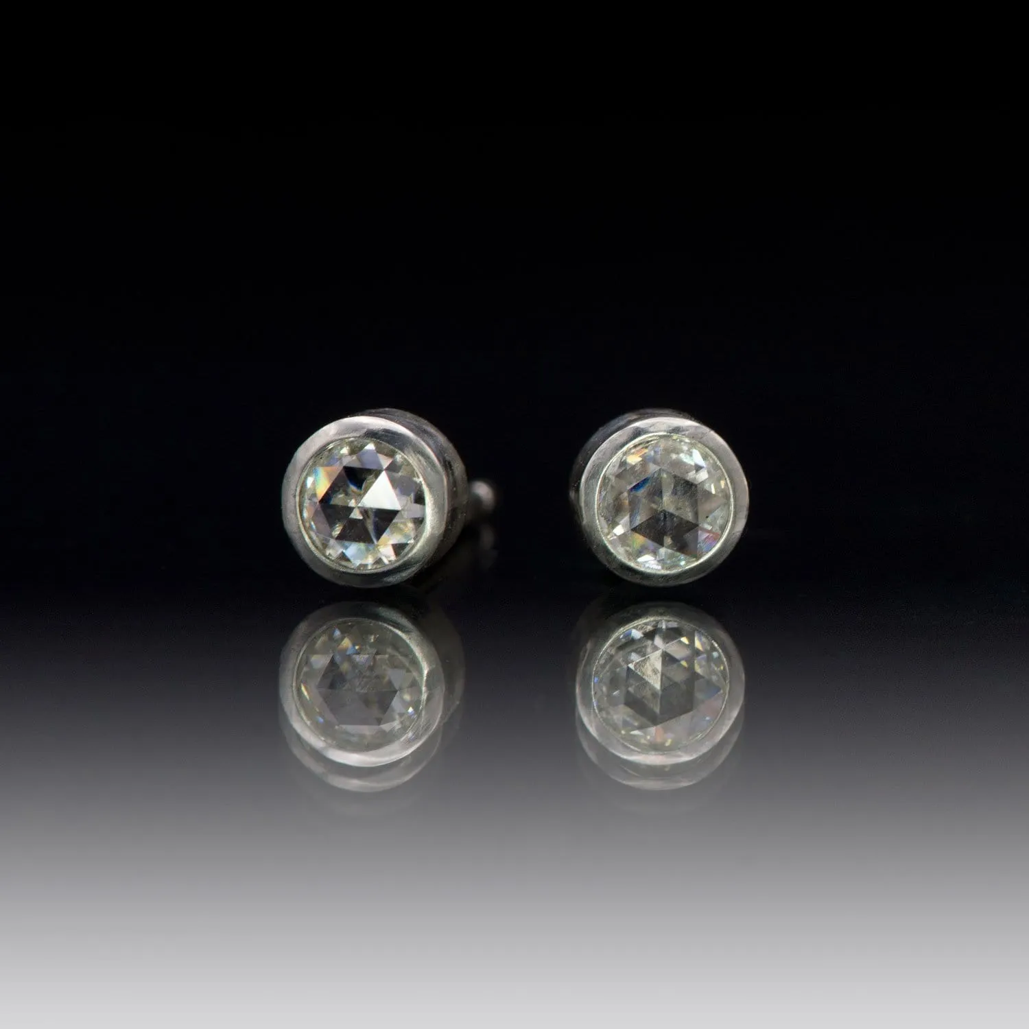 Round Rose Cut Moissanite Bezel Stud Earrings