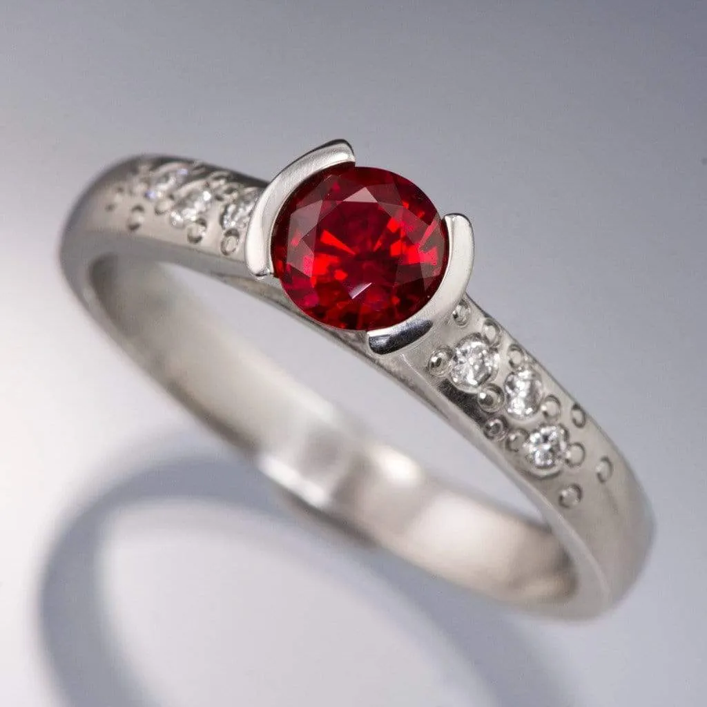 Ruby Half Bezel Diamond Star Dust Engagement Ring