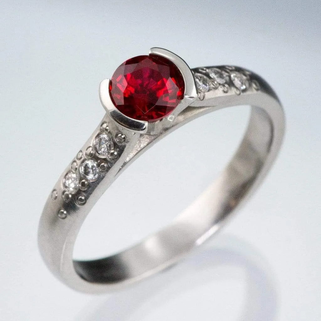 Ruby Half Bezel Diamond Star Dust Engagement Ring