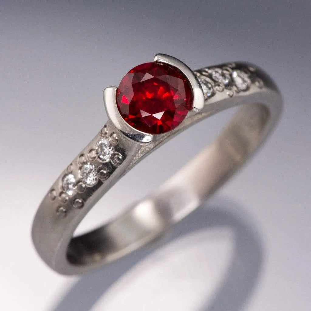 Ruby Half Bezel Diamond Star Dust Engagement Ring