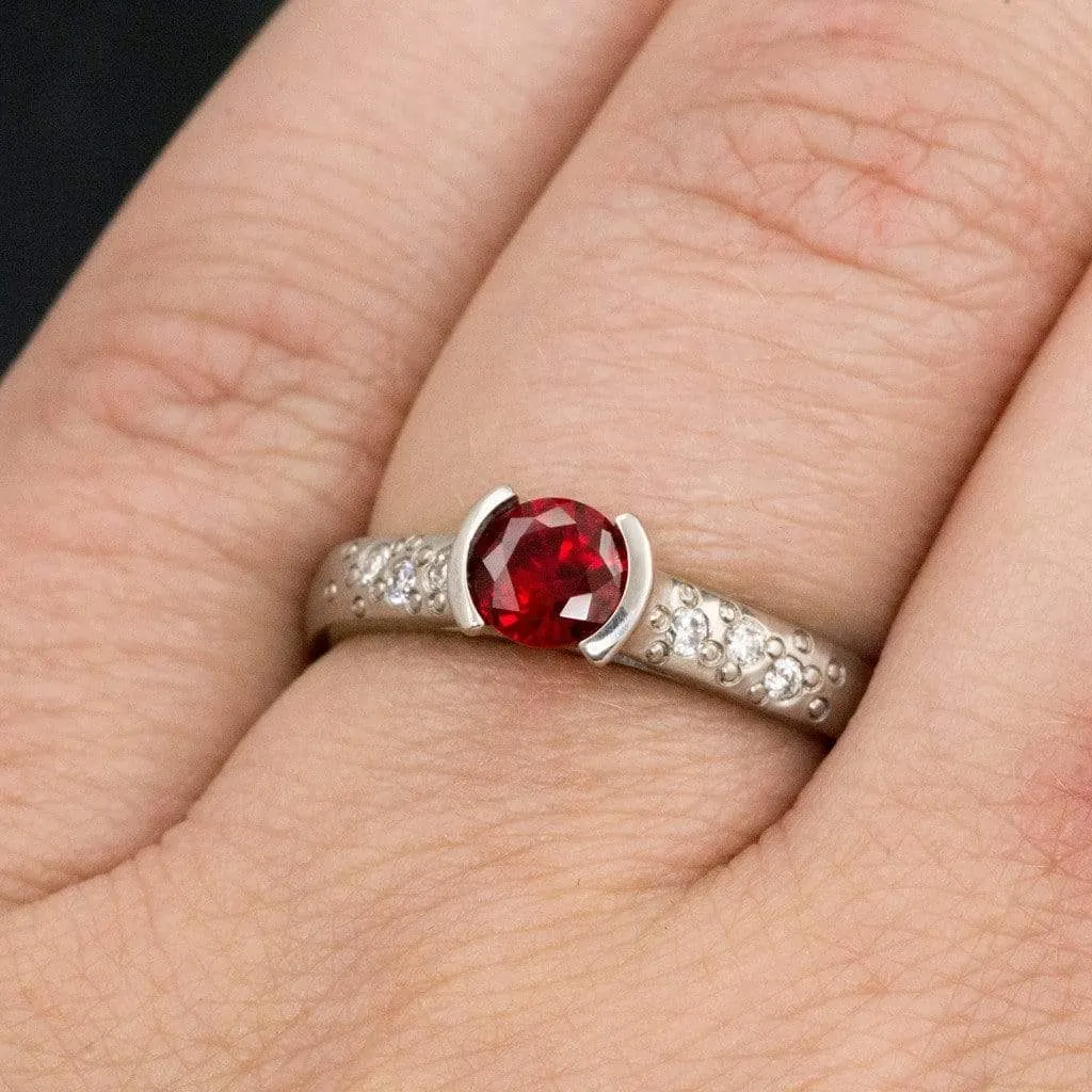 Ruby Half Bezel Diamond Star Dust Engagement Ring