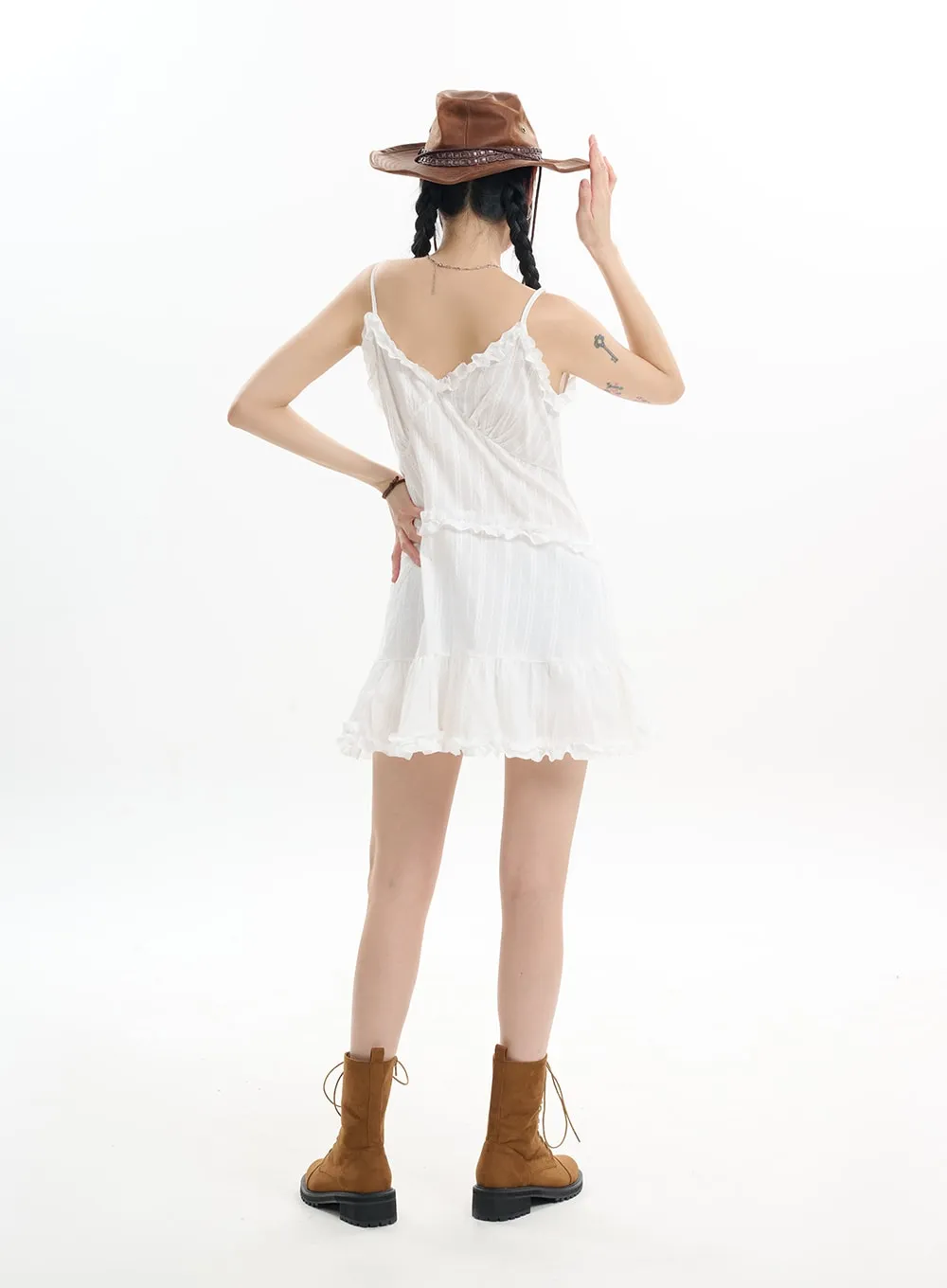 Ruffle Trim Sheer Cami Dress IF413