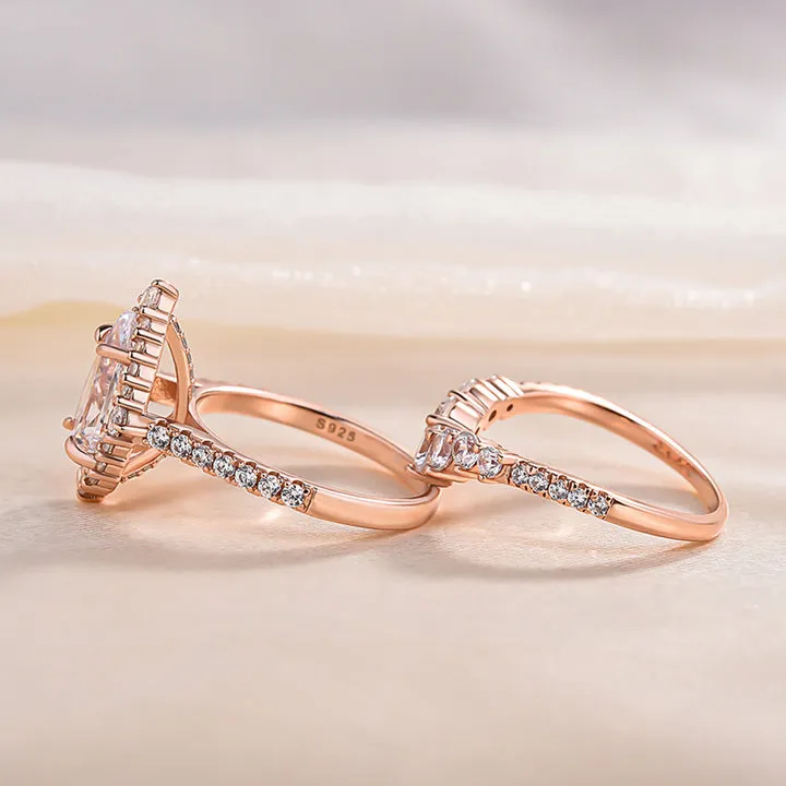 Sale | Rose Golden Tone Pear Cut 4.0 CT. Sterling Silver Bridal Set