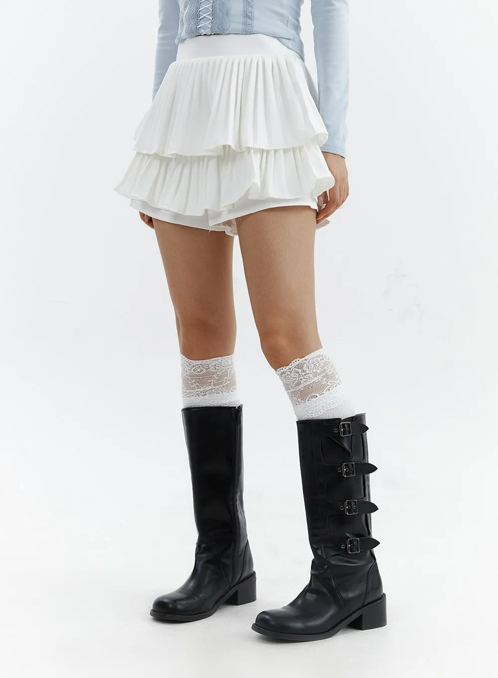 Shirred Ruffle Mini Skirt CJ423