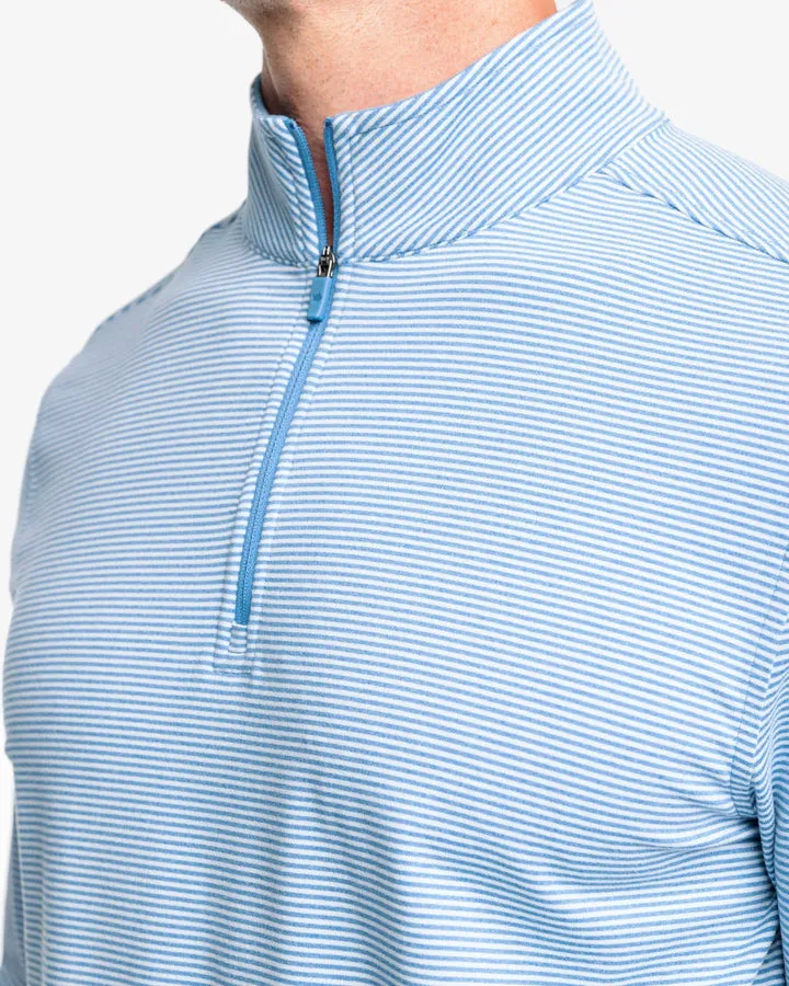 Southern Tide Men's Cruiser Heather Micro-Stripe Performance Quarter Zip Pullover - Heather Atlantic Blue