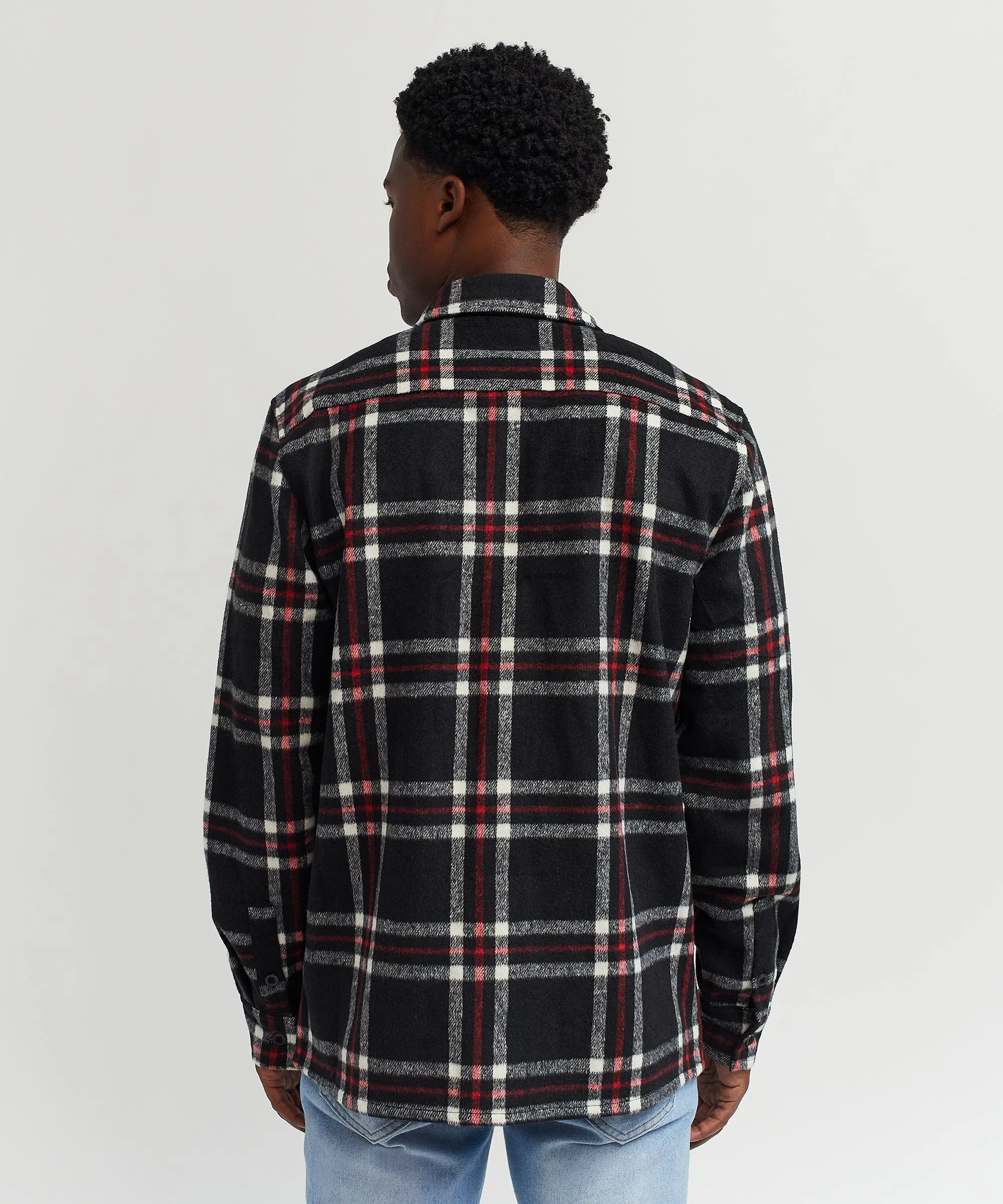 Spliced Checkered Color Blocked Overshirt - Black&Red