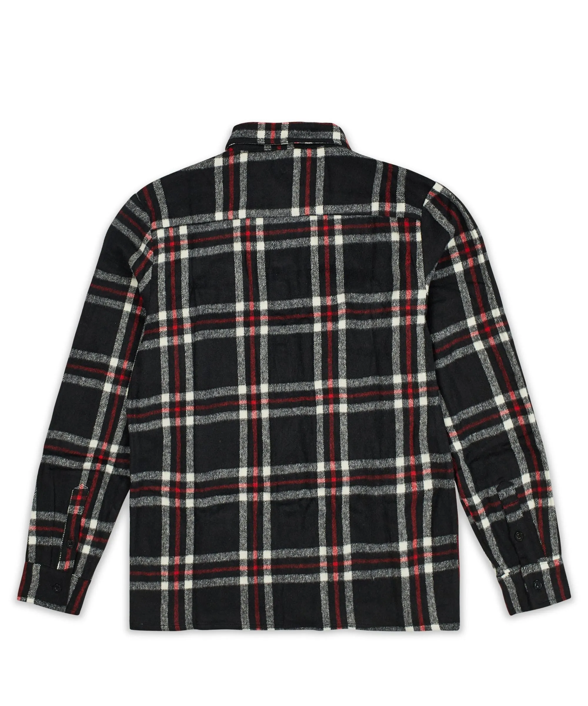 Spliced Checkered Color Blocked Overshirt - Black&Red