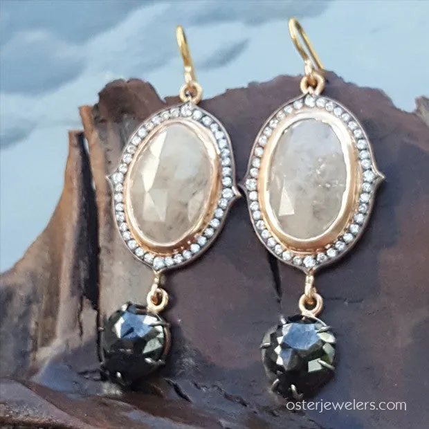 Sylva & Cie Gray Sapphire & Black Diamond Earrings