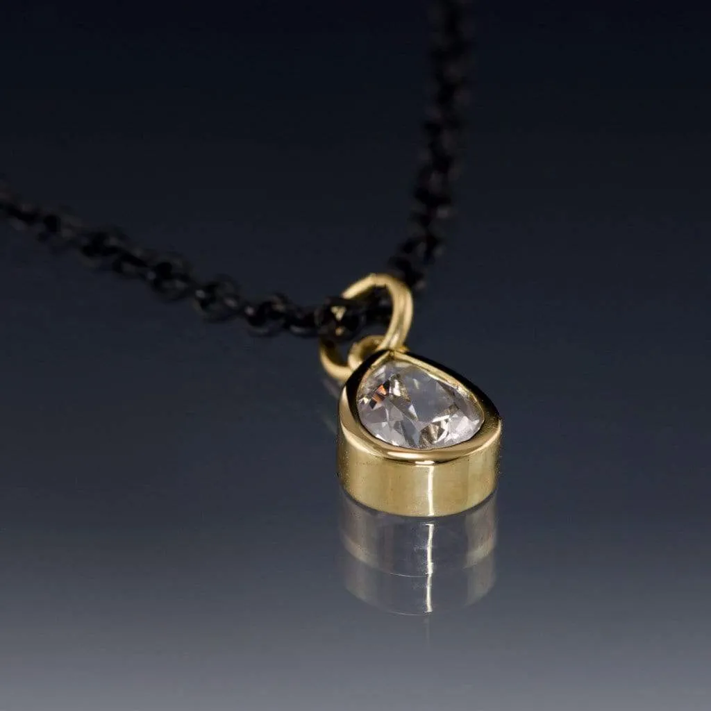 Tear Drop White Sapphire 14k Yellow Gold Pear Pendant With Oxidized Silver Chain Necklace