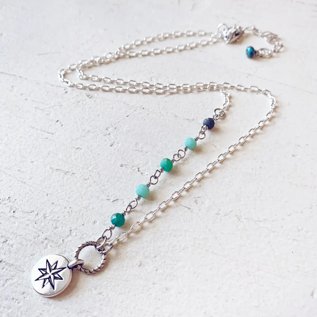 true north // star compass silver-plated and czech glass bead necklace