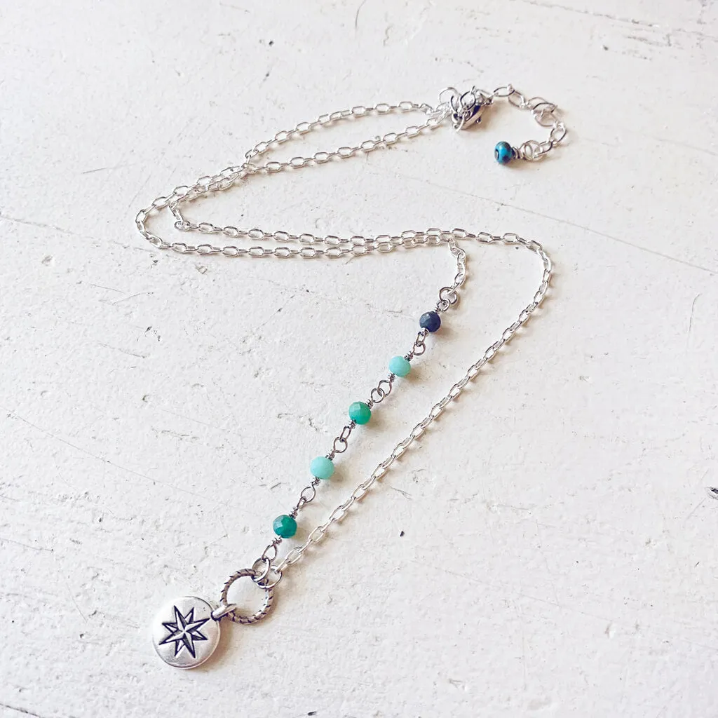 true north // star compass silver-plated and czech glass bead necklace