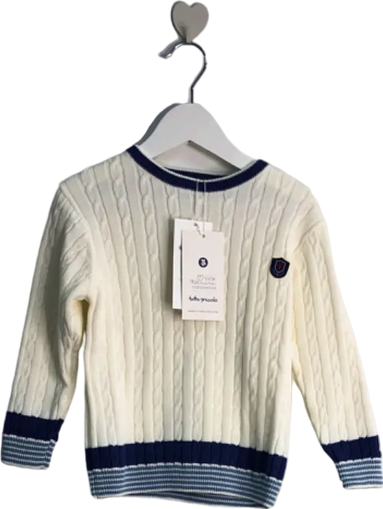 Tutto Piccolo Cream Blue Cable Knit Jumper UK 3 Years