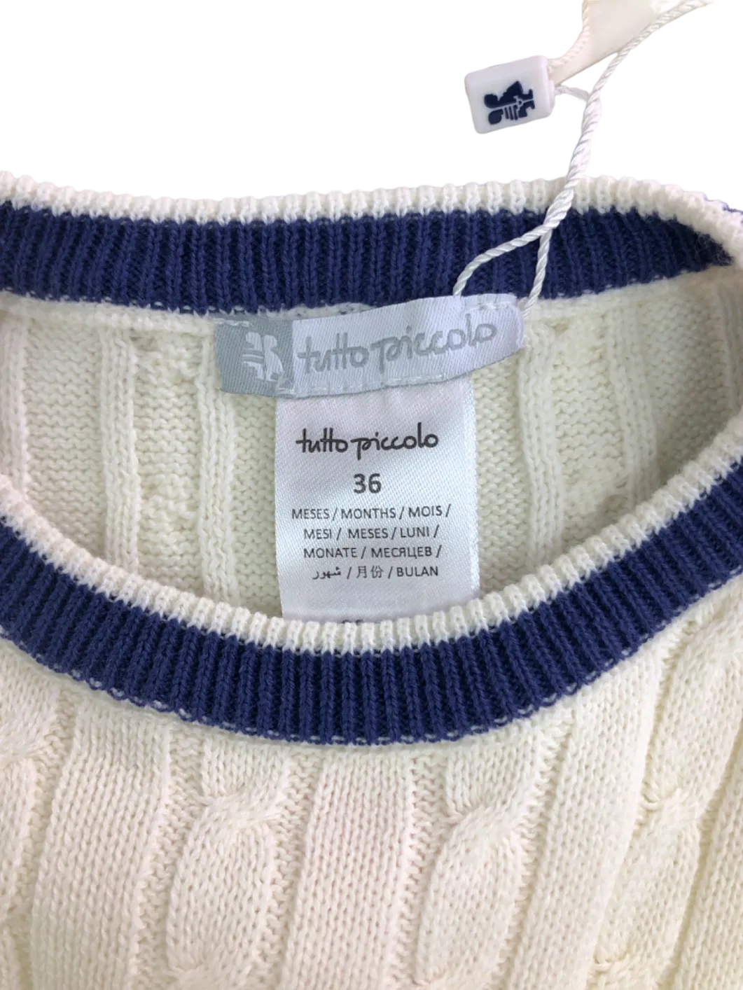 Tutto Piccolo Cream Blue Cable Knit Jumper UK 3 Years