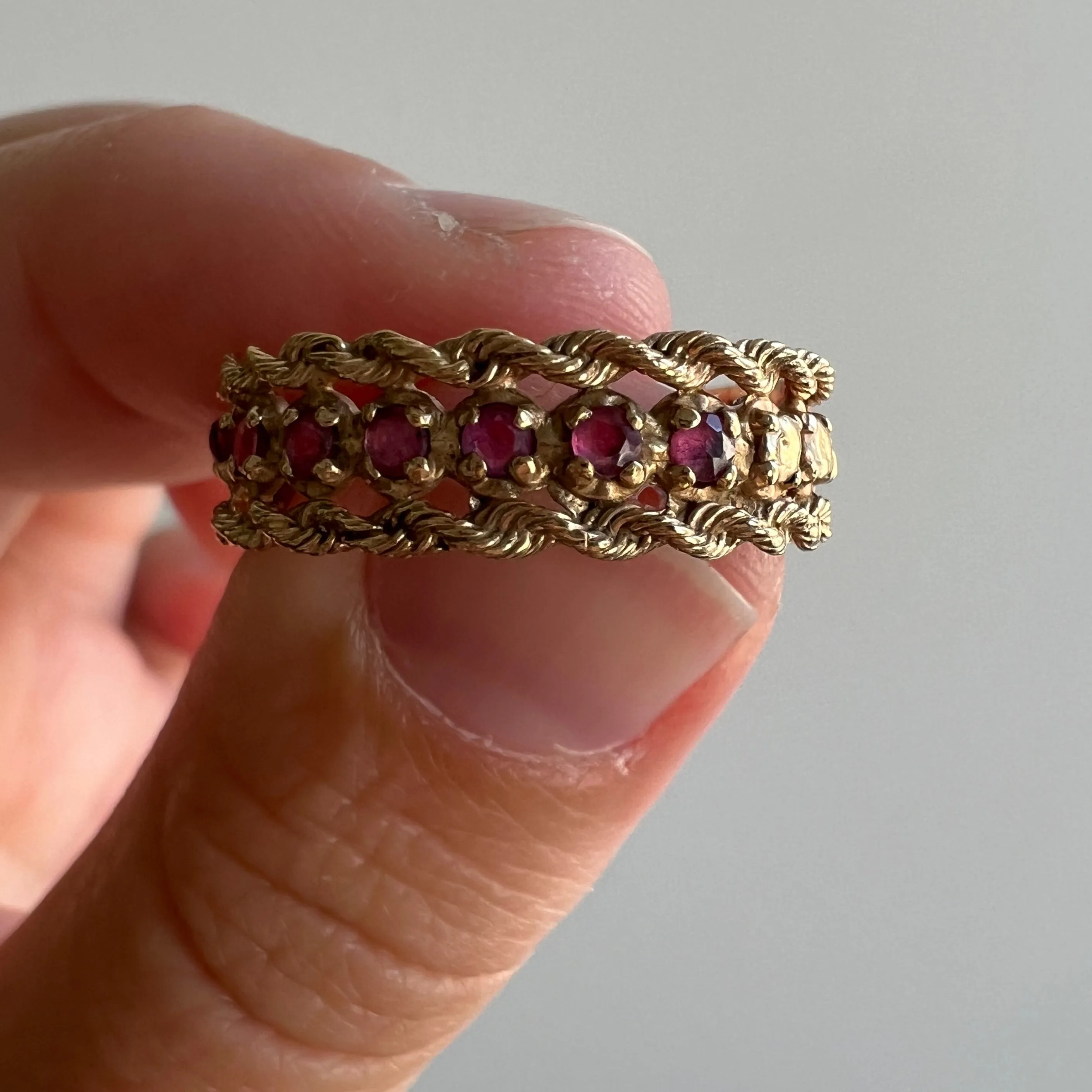 V I N T A G E // ruby sandwich / 14k rope band and ruby half eternity band / size 6.5 to 7