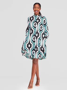 Vivo Jasiri Tent Shirt Dress - Sea Green/ Black Print