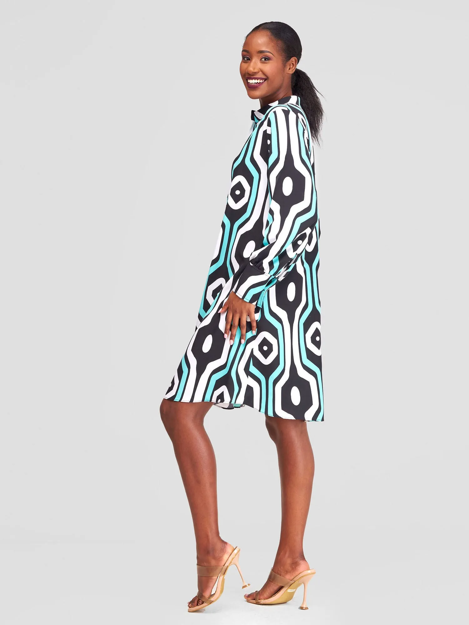 Vivo Jasiri Tent Shirt Dress - Sea Green/ Black Print