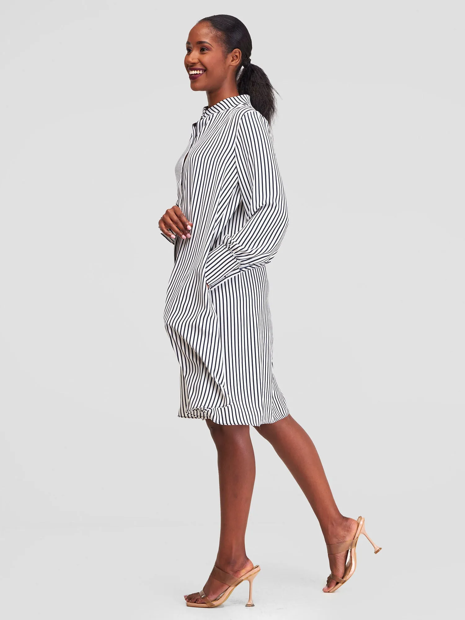 Vivo Jasiri Tent Shirt Dress - White / Navy stripes