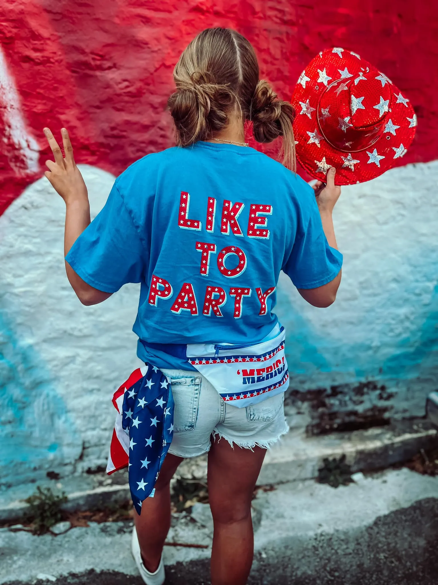 {WE THE PEOPLE... LIKE TO PARTY!} Patriotic Blue Crew Neck Tee