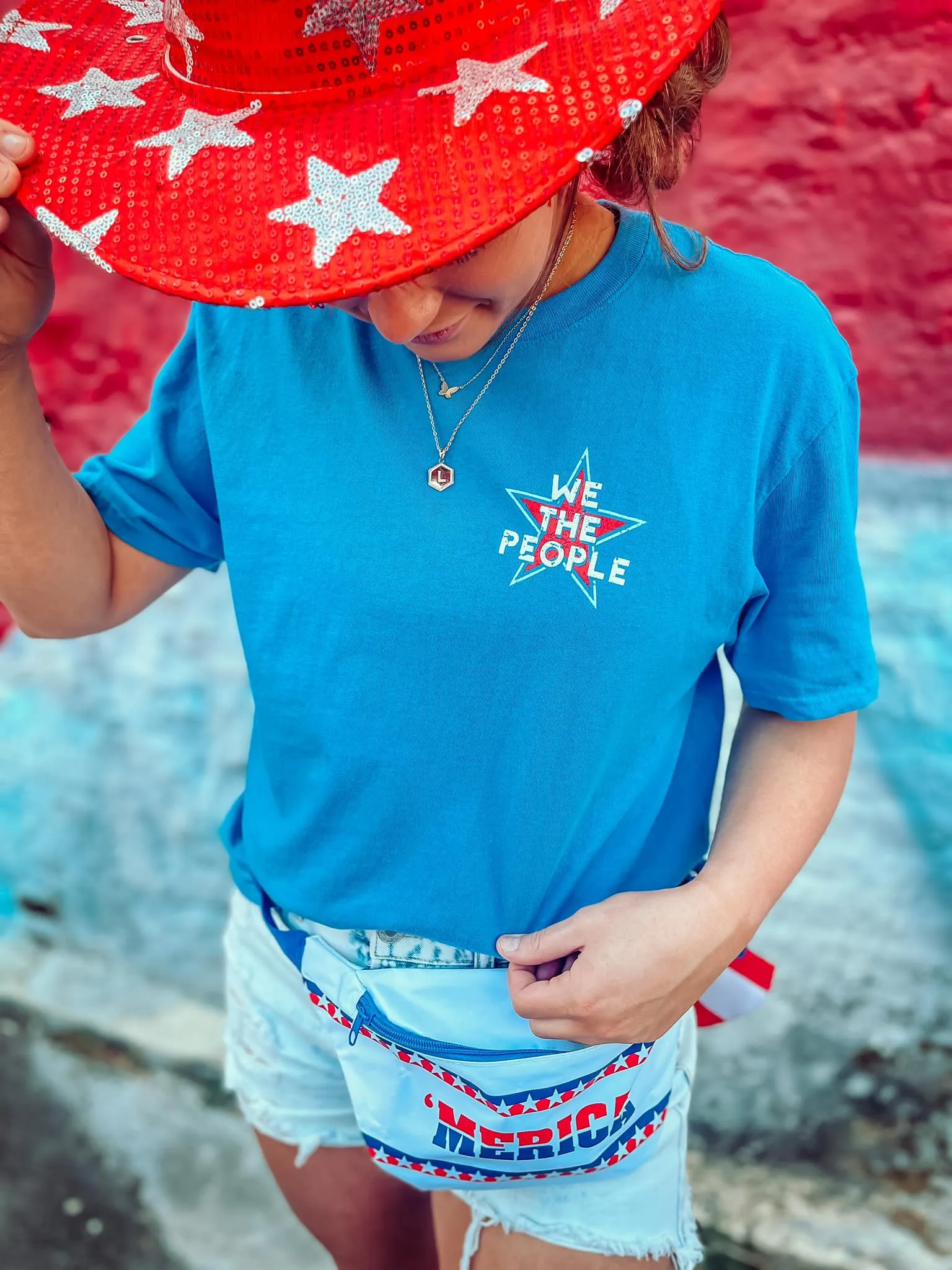 {WE THE PEOPLE... LIKE TO PARTY!} Patriotic Blue Crew Neck Tee