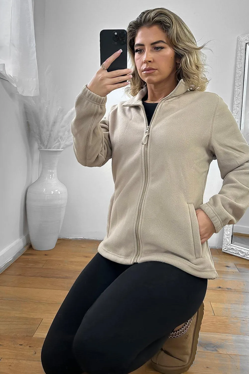 Zipped Front High Neck Fleece Jacket