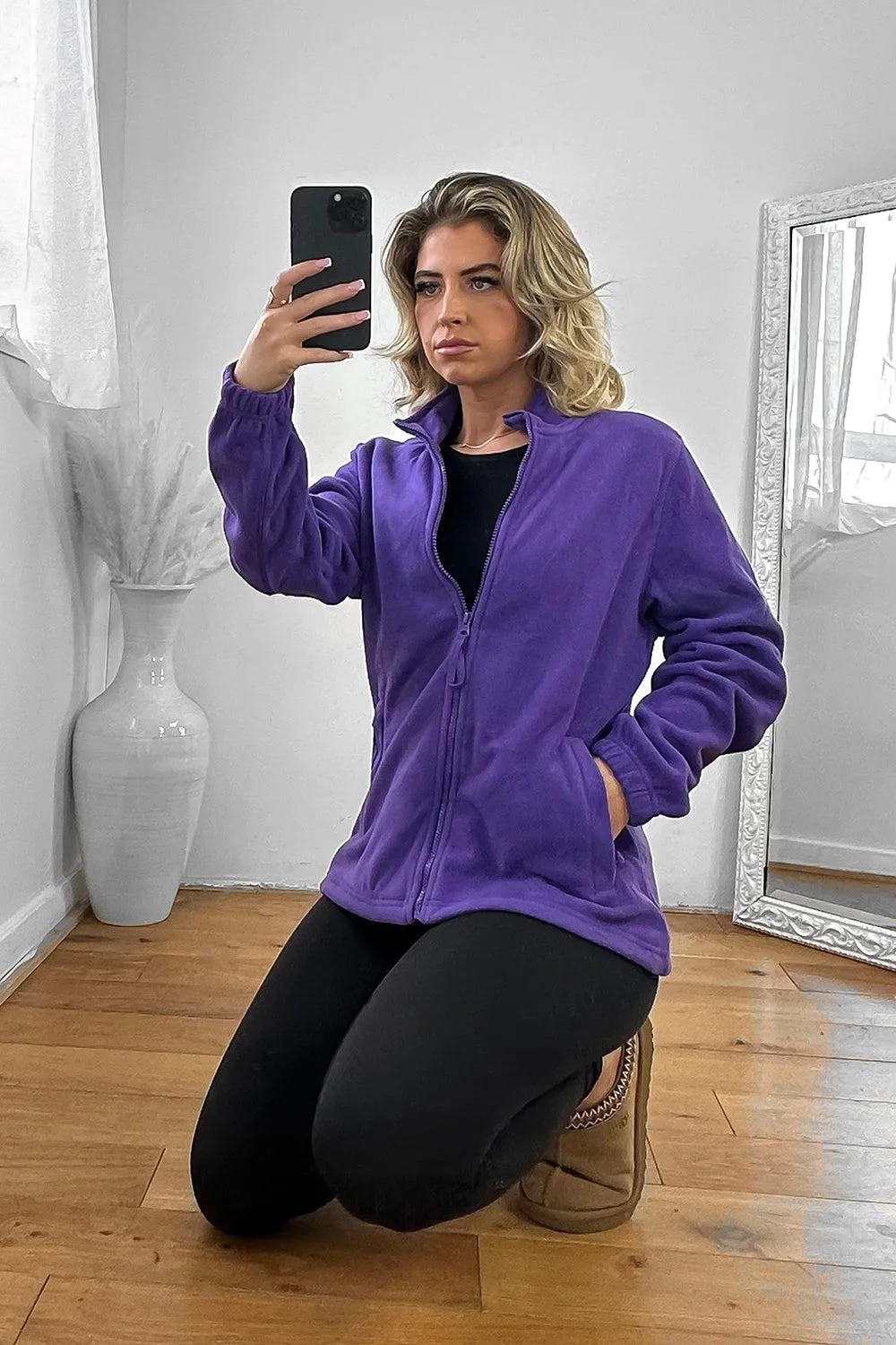 Zipped Front High Neck Fleece Jacket