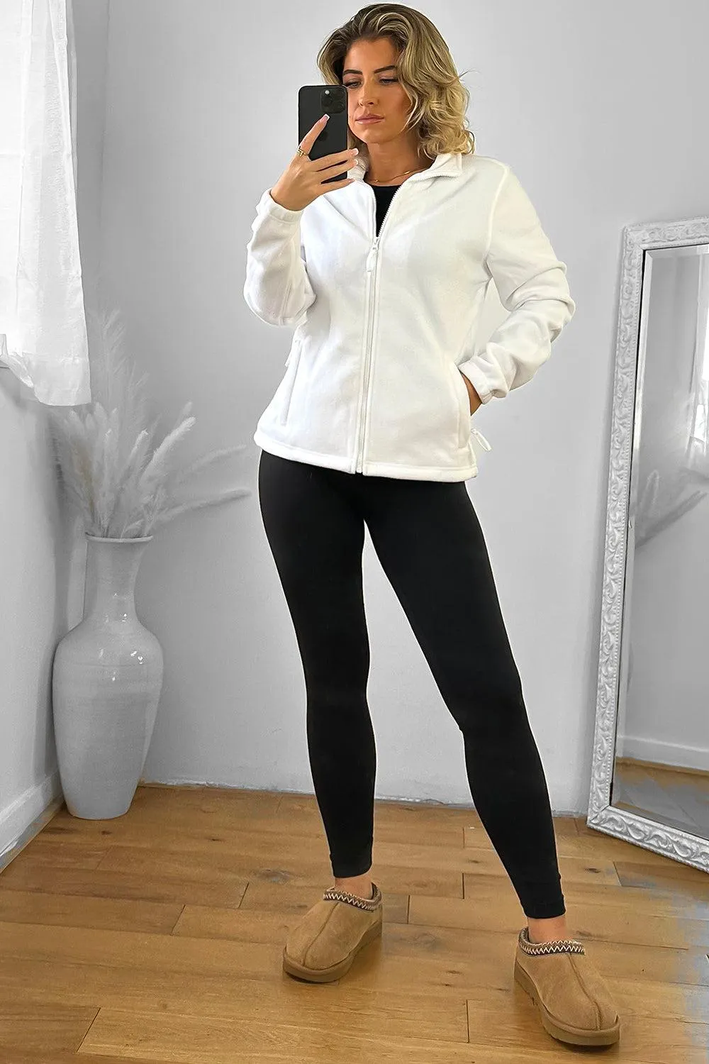 Zipped Front High Neck Fleece Jacket