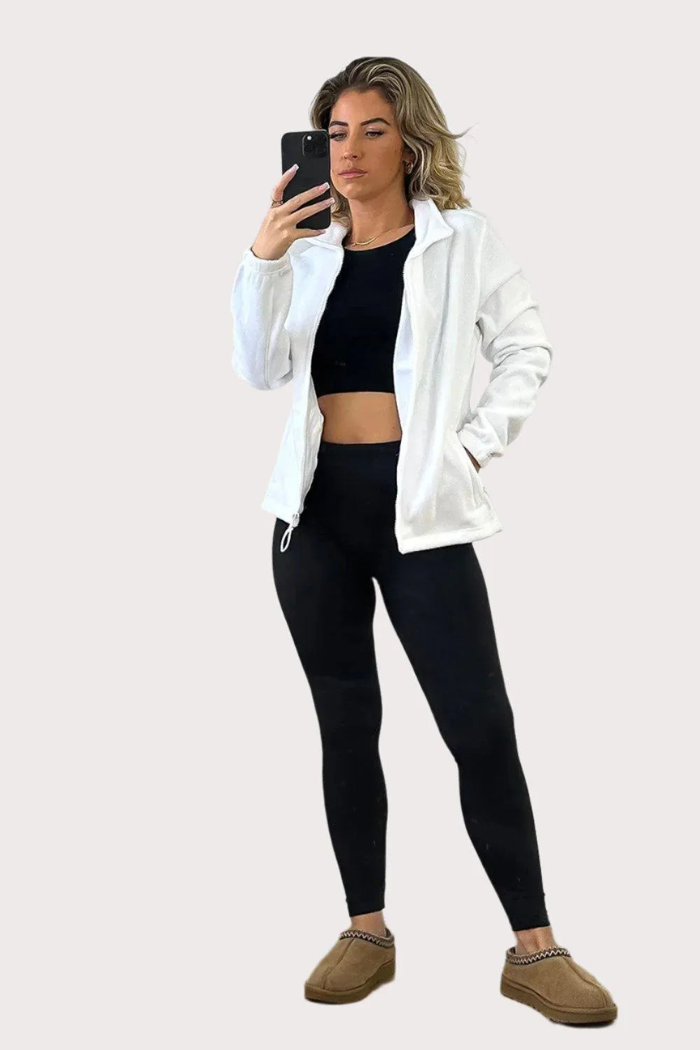 Zipped Front High Neck Fleece Jacket