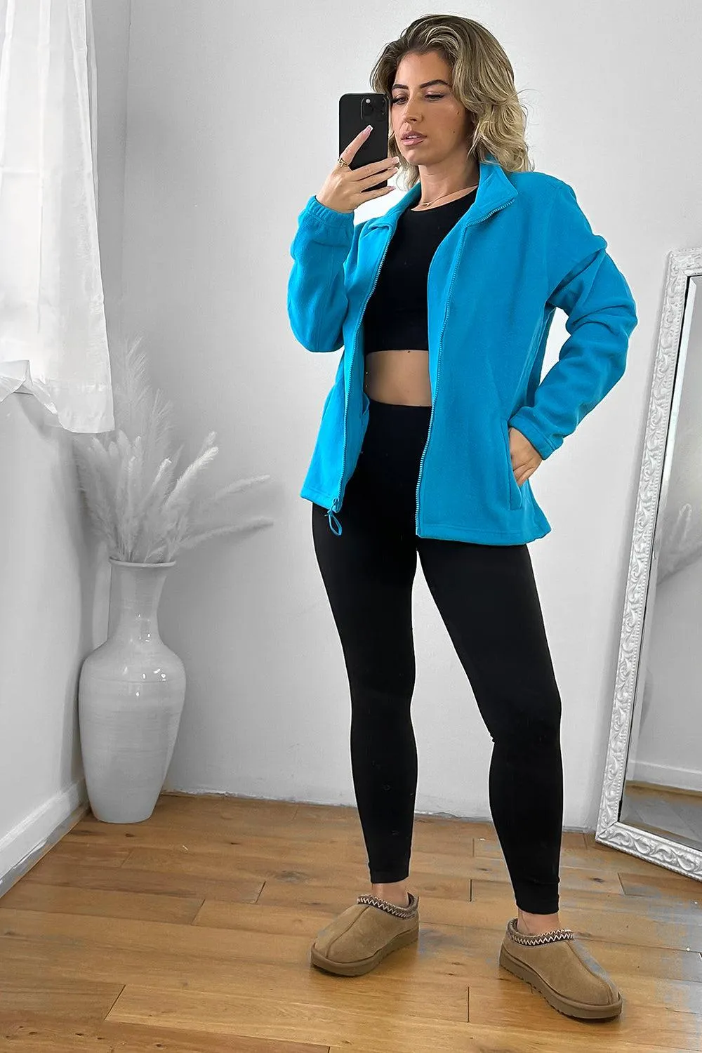 Zipped Front High Neck Fleece Jacket